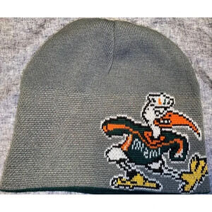 UM UNIVERSITY OF MIAMI HURRICANES REVERSIBLE BEENIE SKULL CAP - UNISEX -ONE SIZE